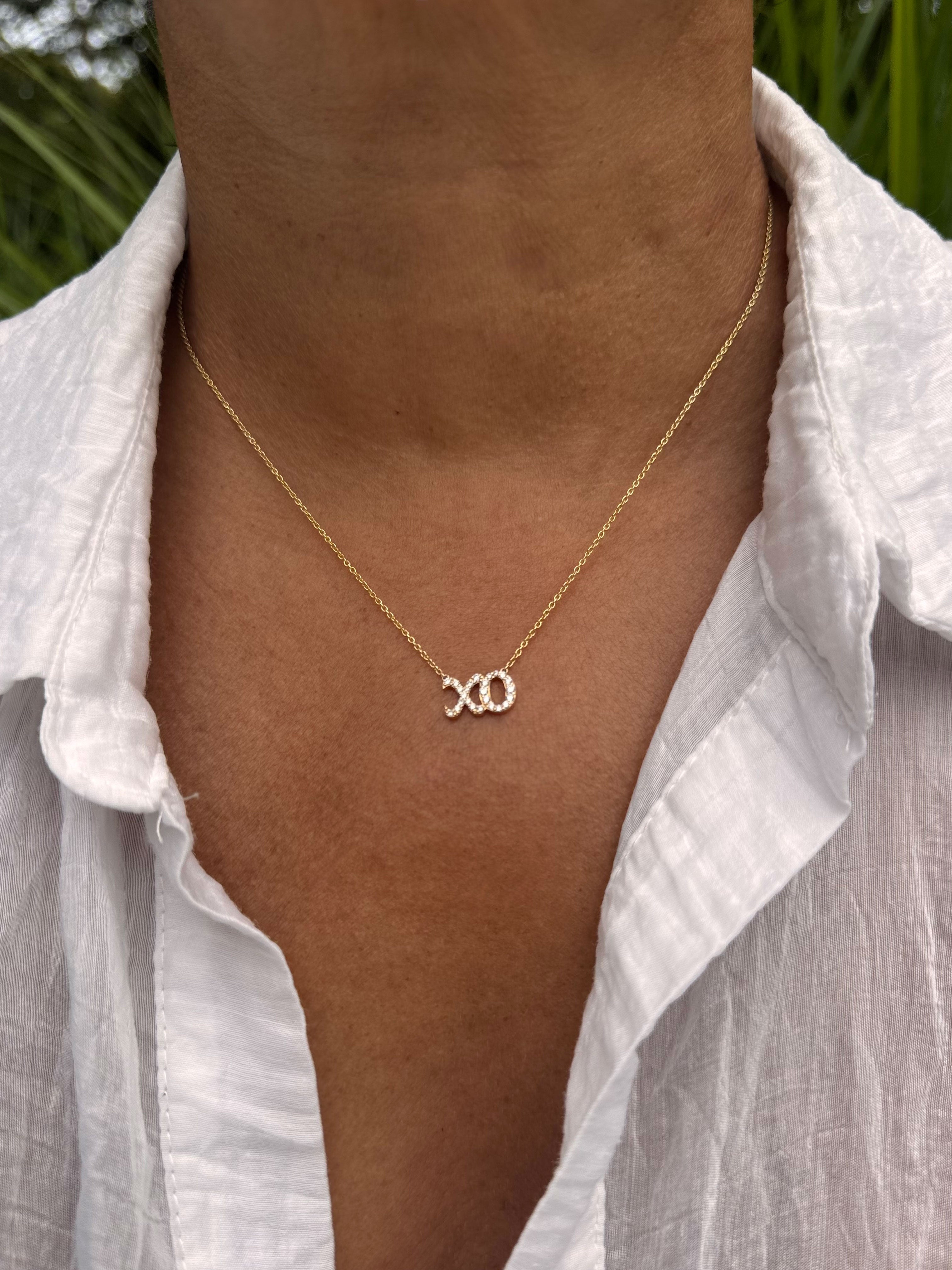 XO Necklace in 14K Gold with Natural Diamonds